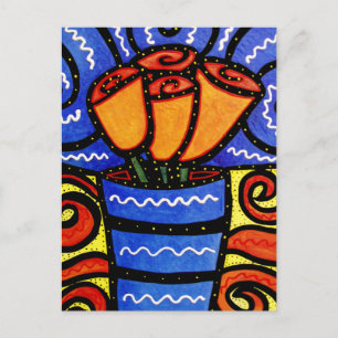 Abstract Flowers In Vase Colourful Art Postcard