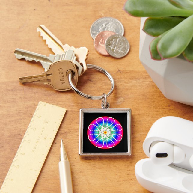 Abstract Flowers Key Ring (Desk)