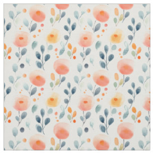 Abstract Flowers & Leaves on White Fabric