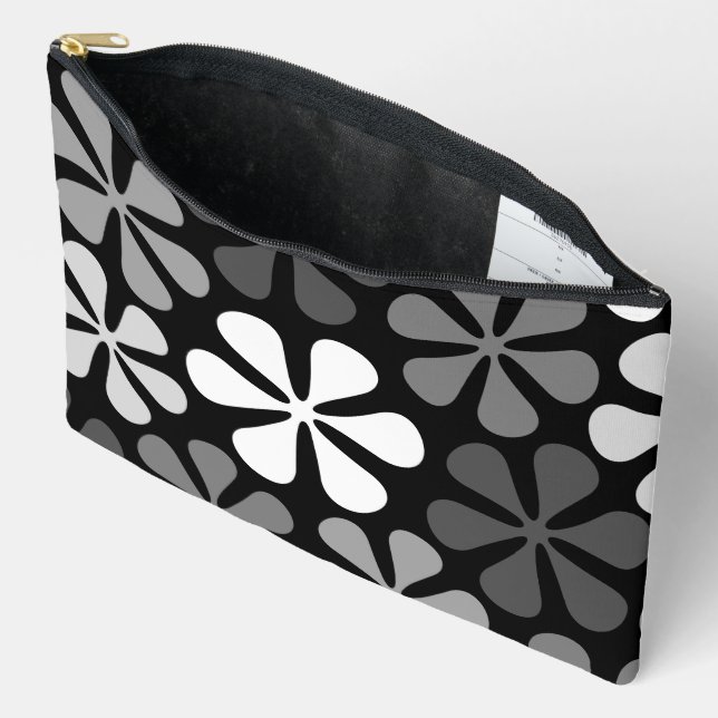 Abstract Flowers Monochrome Accessory Pouch (Open)