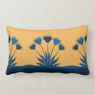 Abstract flowers, mustard yellow, navy blue, gold  lumbar cushion