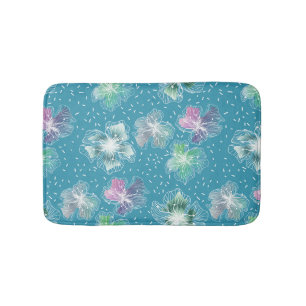Abstract flowers on beautiful light blue tones bath mat