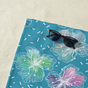 Abstract flowers on beautiful light blue tones beach towel
