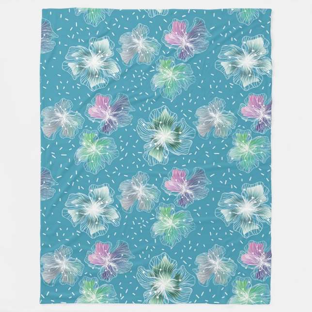 Abstract flowers on beautiful light blue tones fleece blanket (Front)