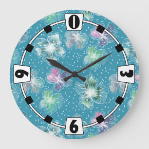 Abstract flowers on beautiful light blue tones large clock