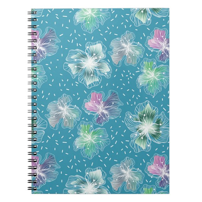 Abstract flowers on beautiful light blue tones notebook (Front)