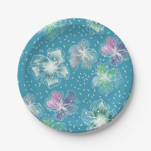 Abstract flowers on beautiful light blue tones paper plate