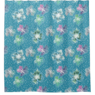 Abstract flowers on beautiful light blue tones shower curtain