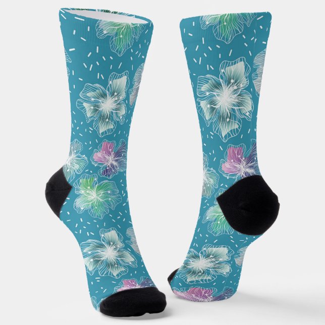Abstract flowers on beautiful light blue tones socks (Angled)