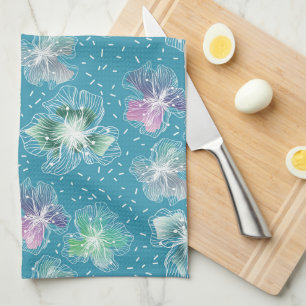 Abstract flowers on beautiful light blue tones tea towel
