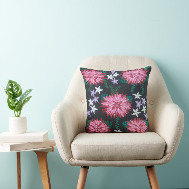 Abstract Flowers on Black Cushion (Chair)