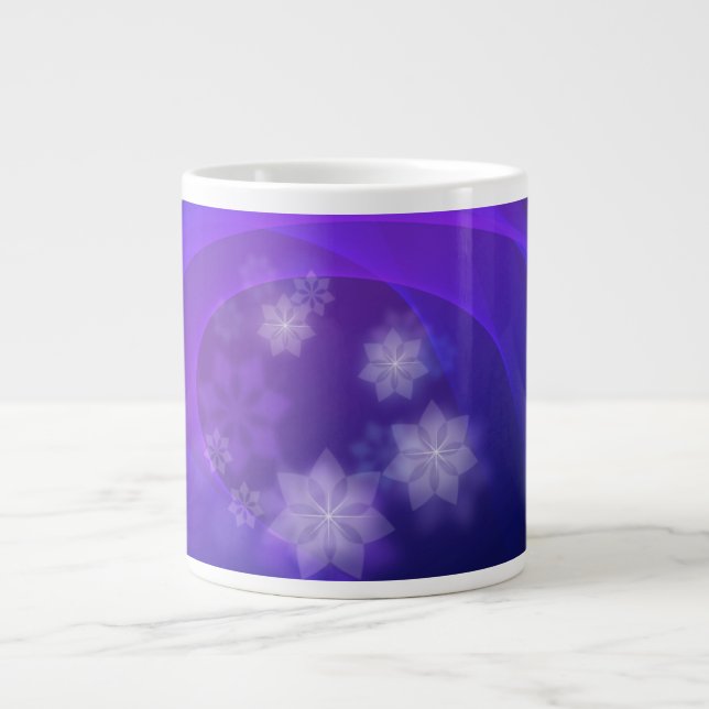 Abstract Flowers On Folded Indigo Background Large Coffee Mug (Front)