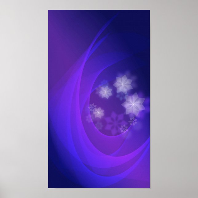 Abstract Flowers On Folded Indigo Background Poster (Front)