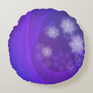 Abstract Flowers On Folded Indigo Background Round Cushion