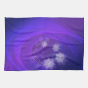 Abstract Flowers On Folded Indigo Background Tea Towel