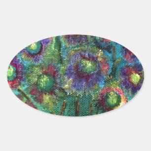 Abstract Flowers Oval Sticker