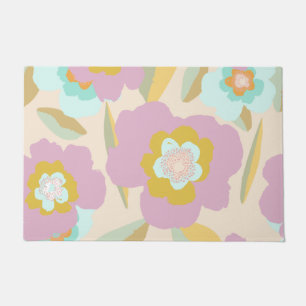 Abstract Flowers   Pastel Lilac Floral Pattern Doormat