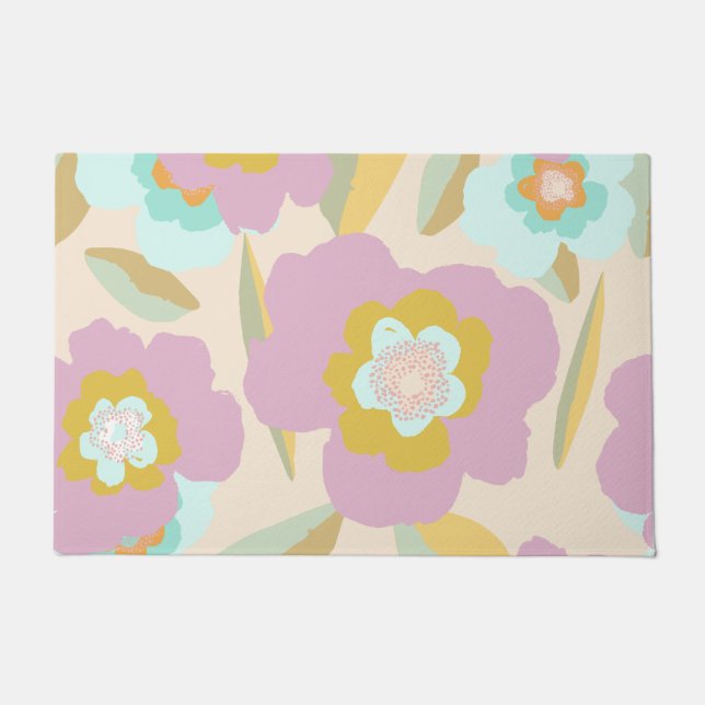 Abstract Flowers | Pastel Lilac Floral Pattern Doormat (Front)
