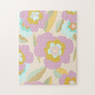 Abstract Flowers   Pastel Lilac Floral Pattern Jigsaw Puzzle