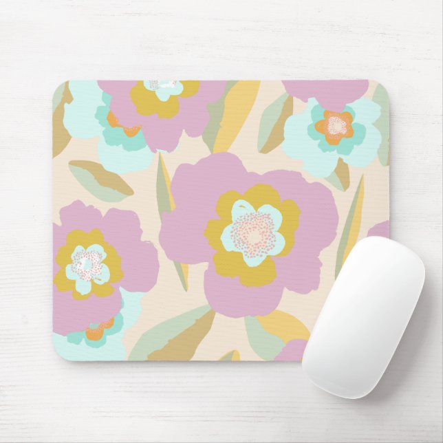 Abstract Flowers | Pastel Lilac Floral Pattern Mouse Pad (With Mouse)