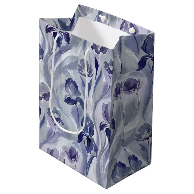 Abstract Flowers Pattern Indigo Purple Iris Medium Gift Bag (Front Angled)