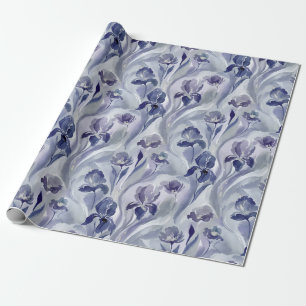 Abstract Flowers Pattern Indigo Purple Iris Wrapping Paper