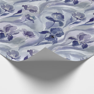 Abstract Flowers Pattern Indigo Purple Iris Wrapping Paper