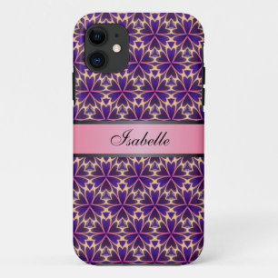 Abstract Flowers Pink Personalised Name v2 iPhone 11 Case