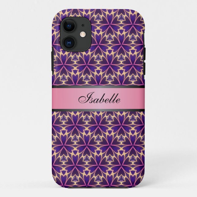 Abstract Flowers Pink Personalised Name v2 Case-Mate iPhone Case (Back)
