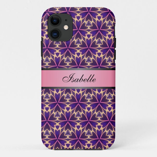 Abstract Flowers Pink Personalised Name v2 Case-Mate iPhone Case (Back)