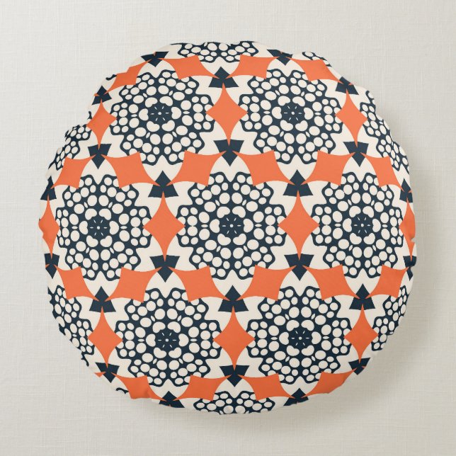 Abstract Flowers: Simple Geometric Vintage Round Cushion (Front)