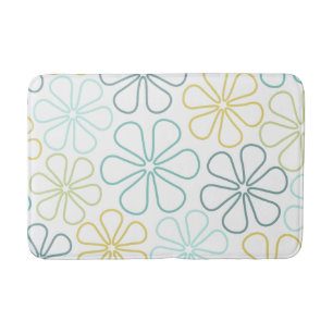 Abstract Flowers Teals Yellow Lime White Bath Mat
