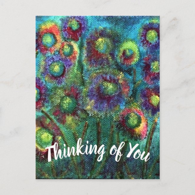 Abstract Flowers Thinking of You Postcard (Front)