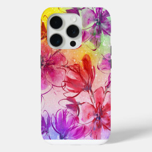 Abstract Flowers & Warm Watercolor iPhone 15 Pro Case