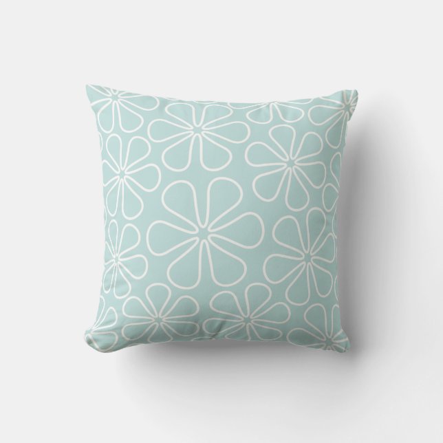 Abstract Flowers White on Duck Egg Blue Cushion (Front)