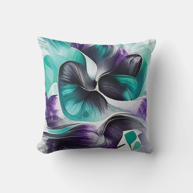 Abstract Flowing Design Teal  Cushion (Front)