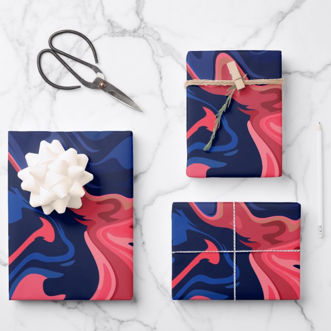 Abstract Flowing Patterns in Bold Colours Wrapping Paper Sheet (Front)