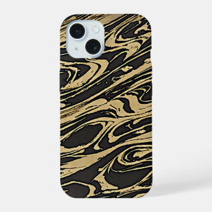 Abstract Fluid Art — Black Marble Effect iPhone 15 Case