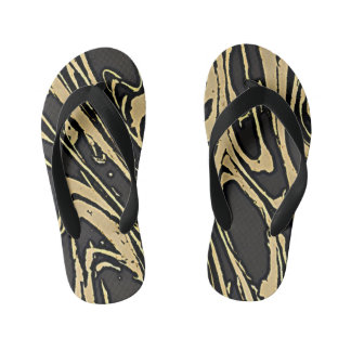 Abstract Fluid Art — Black Marble Effect Kid's Thongs