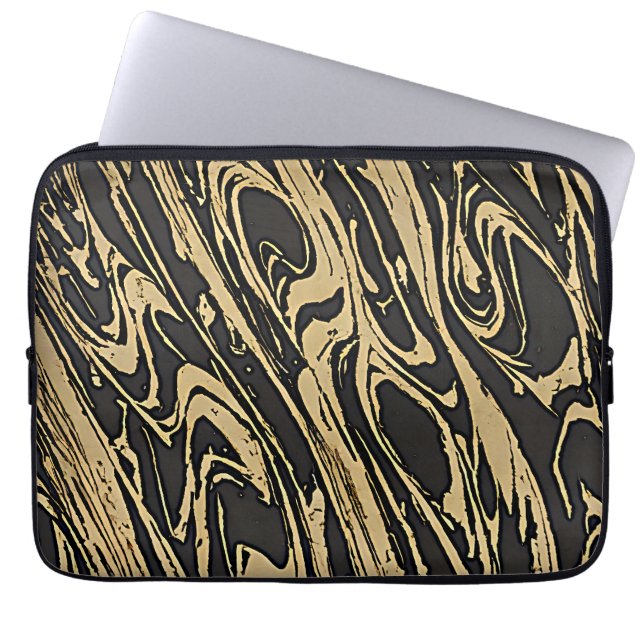 Abstract Fluid Art — Black Marble Effect Laptop Sleeve (Front)