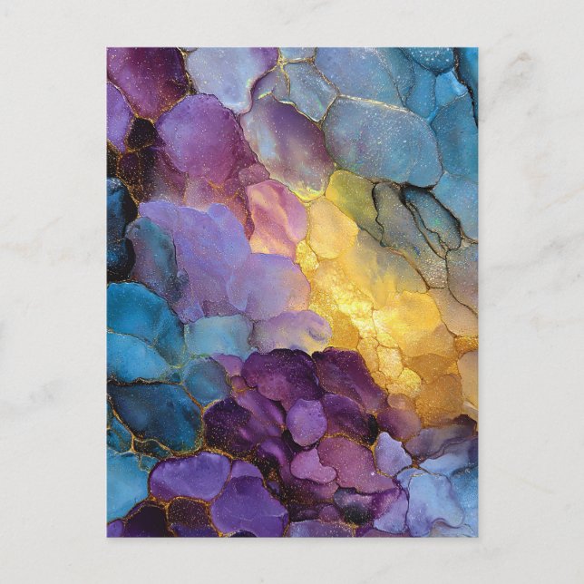 Abstract Fluid Art Gem Tone Pattern Postcard (Front)