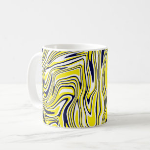 Abstract Fluid Art in Yellow, Black, & White Coffee Mug