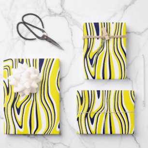 Abstract Fluid Art in Yellow, Black, & White Wrapping Paper Sheet