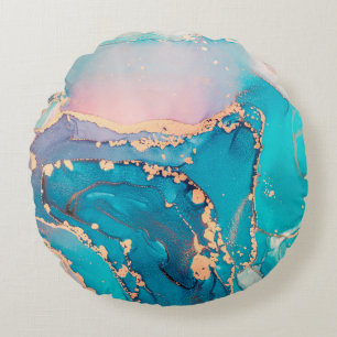 Abstract fluid art painting background in alcohol  round cushion