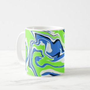 Abstract Fluid Art with Blue and Green Waves Coffee Mug