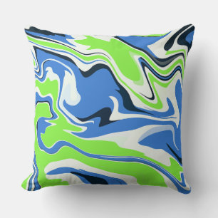 Abstract Fluid Art with Blue and Green Waves Cushion