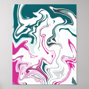 Abstract Fluid Art with Pink and Teal Swirls Poster