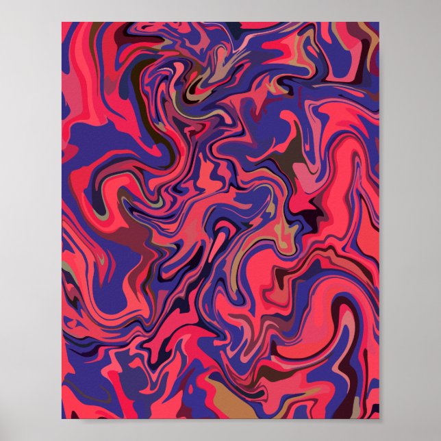 Abstract Fluid Art with Red and Deep Blue Poster (Front)