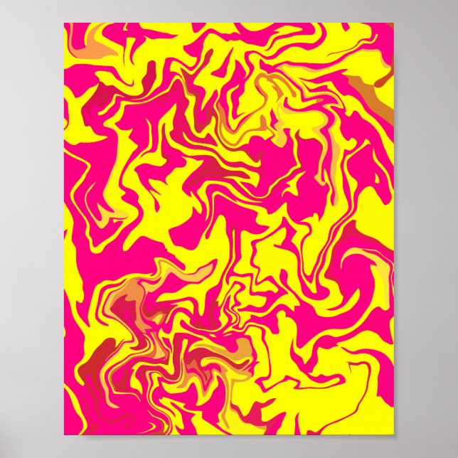 Abstract Fluid Art with Yellow & Pink Swirls Poster (Front)