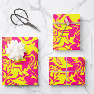 Abstract Fluid Art with Yellow & Pink Swirls Wrapping Paper Sheet